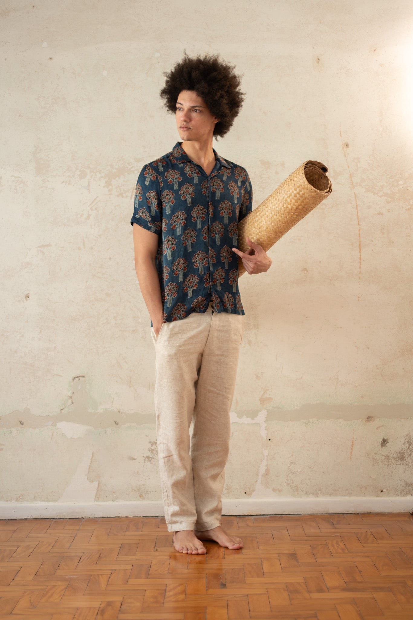 aurora satin hand-printed shirt