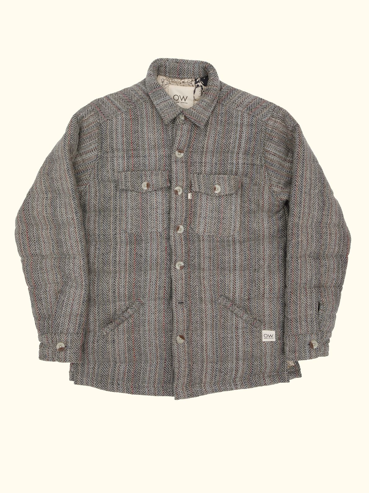 radiant upcycled wool puffer jacket in light grey