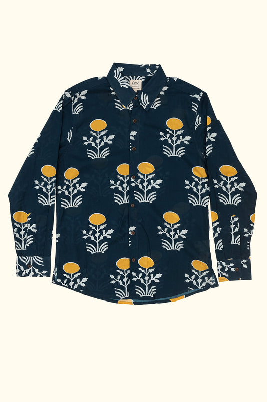 kavi hand-printed long sleeve shirt in blue