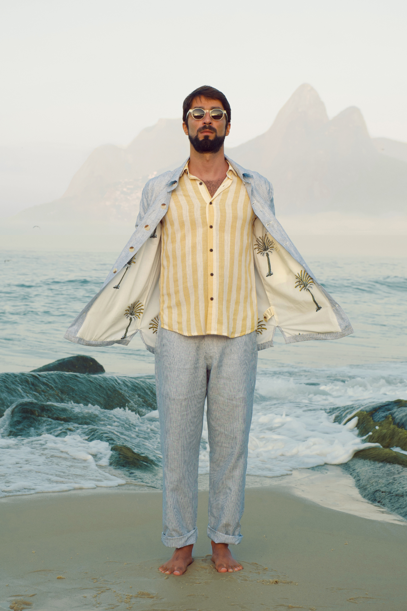 yash linen trousers in light blue stripes