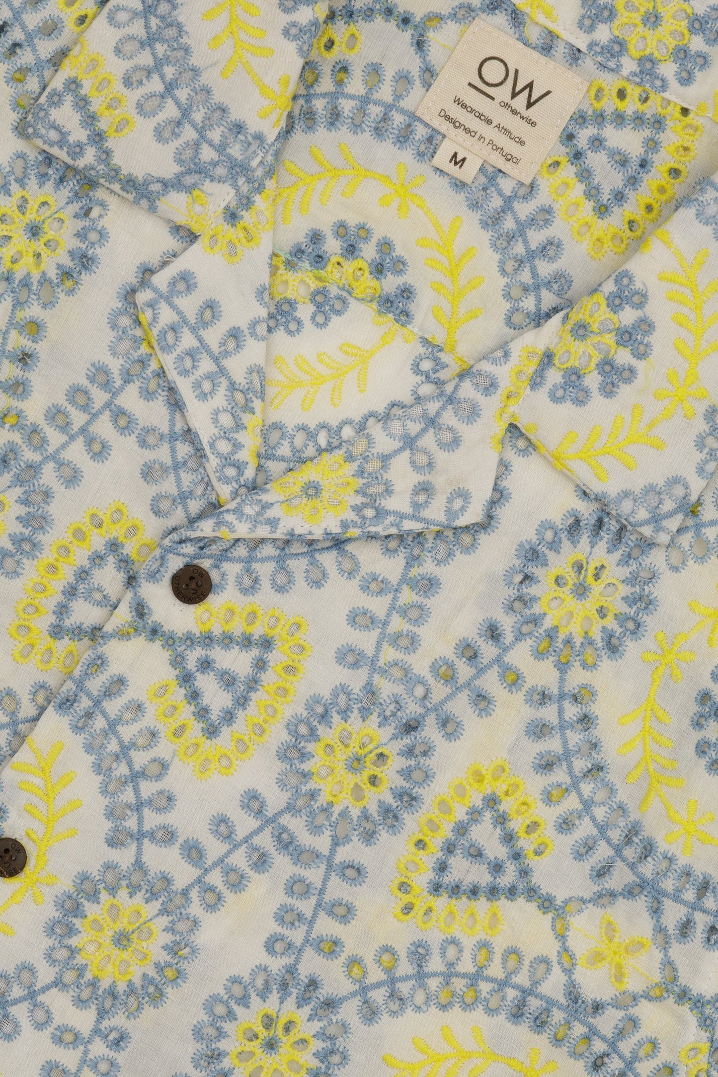 leela lace short sleeve shirt in yellow and blue
