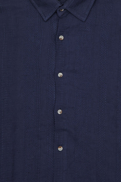 nebula textured cotton long sleeve shirt in navy blue