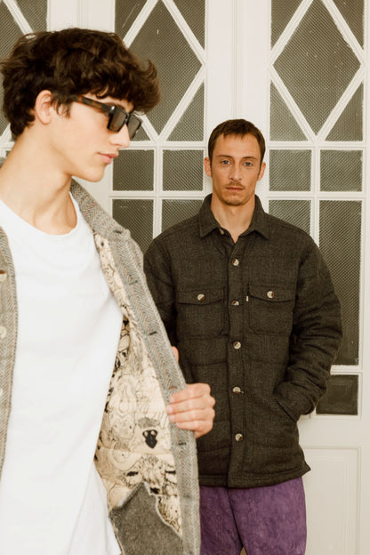 radiant upcycled wool puffer jacket in light grey