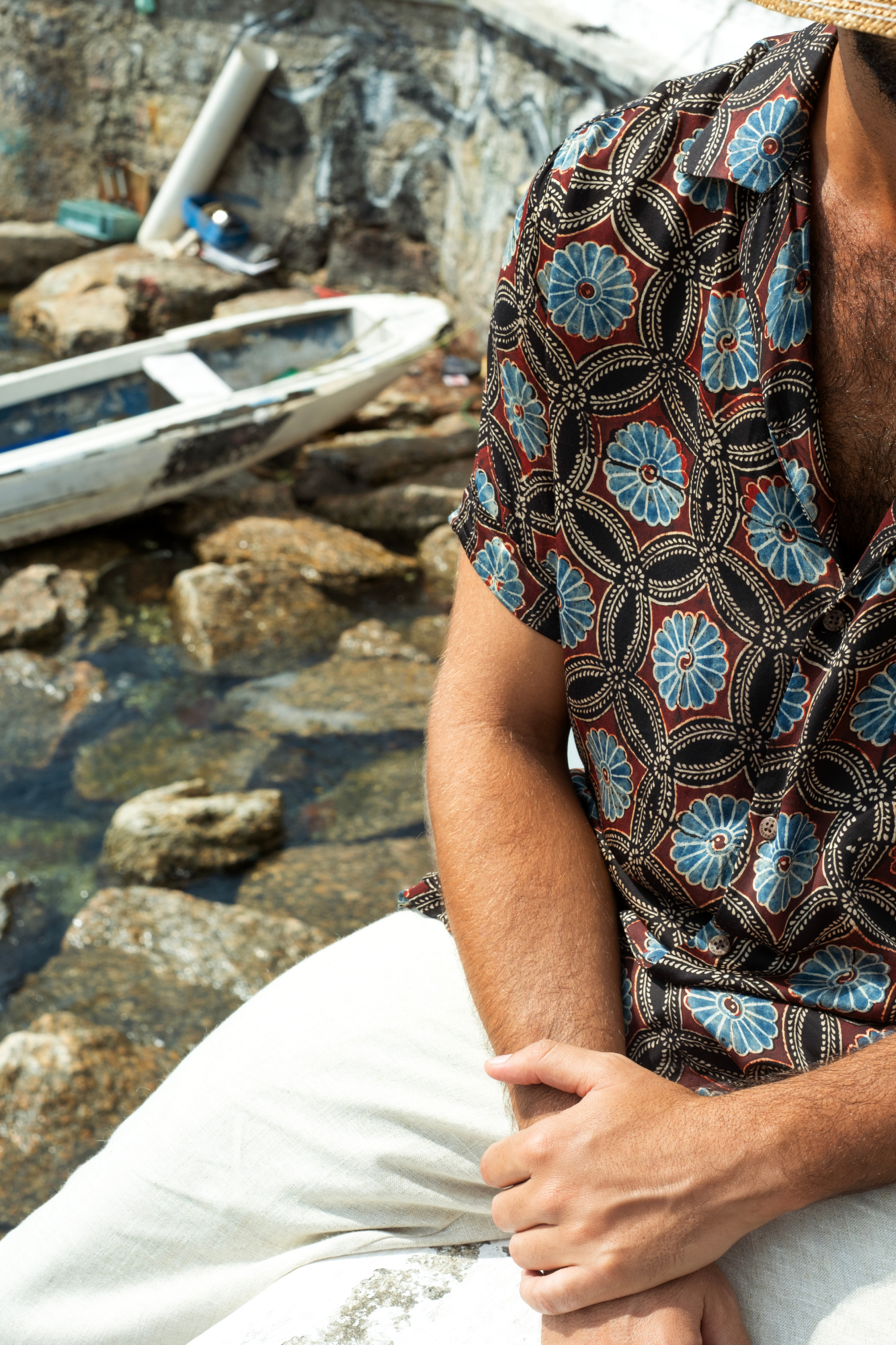 adorn satin hand-printed shirt