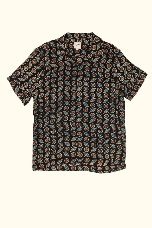 celestial satin hand-printed shirt