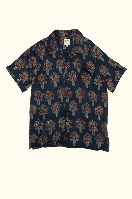 aurora satin hand-printed shirt