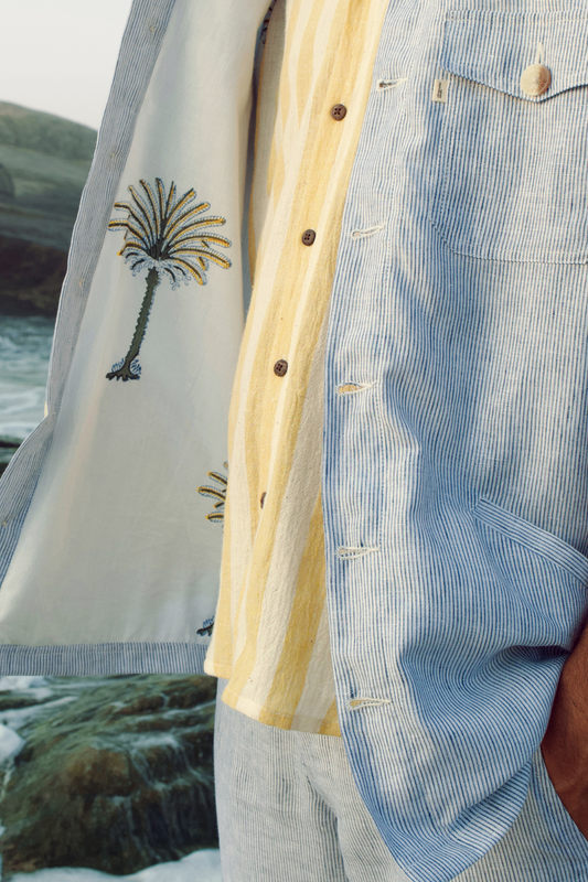 zyaan linen jacket in light blue stripes