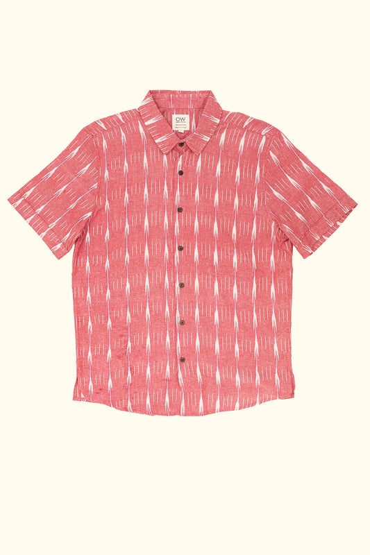 vivid hand-woven short sleeve shirt in light red