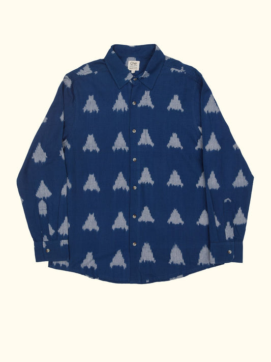 eclipse hand-woven long sleeve shirt in blue