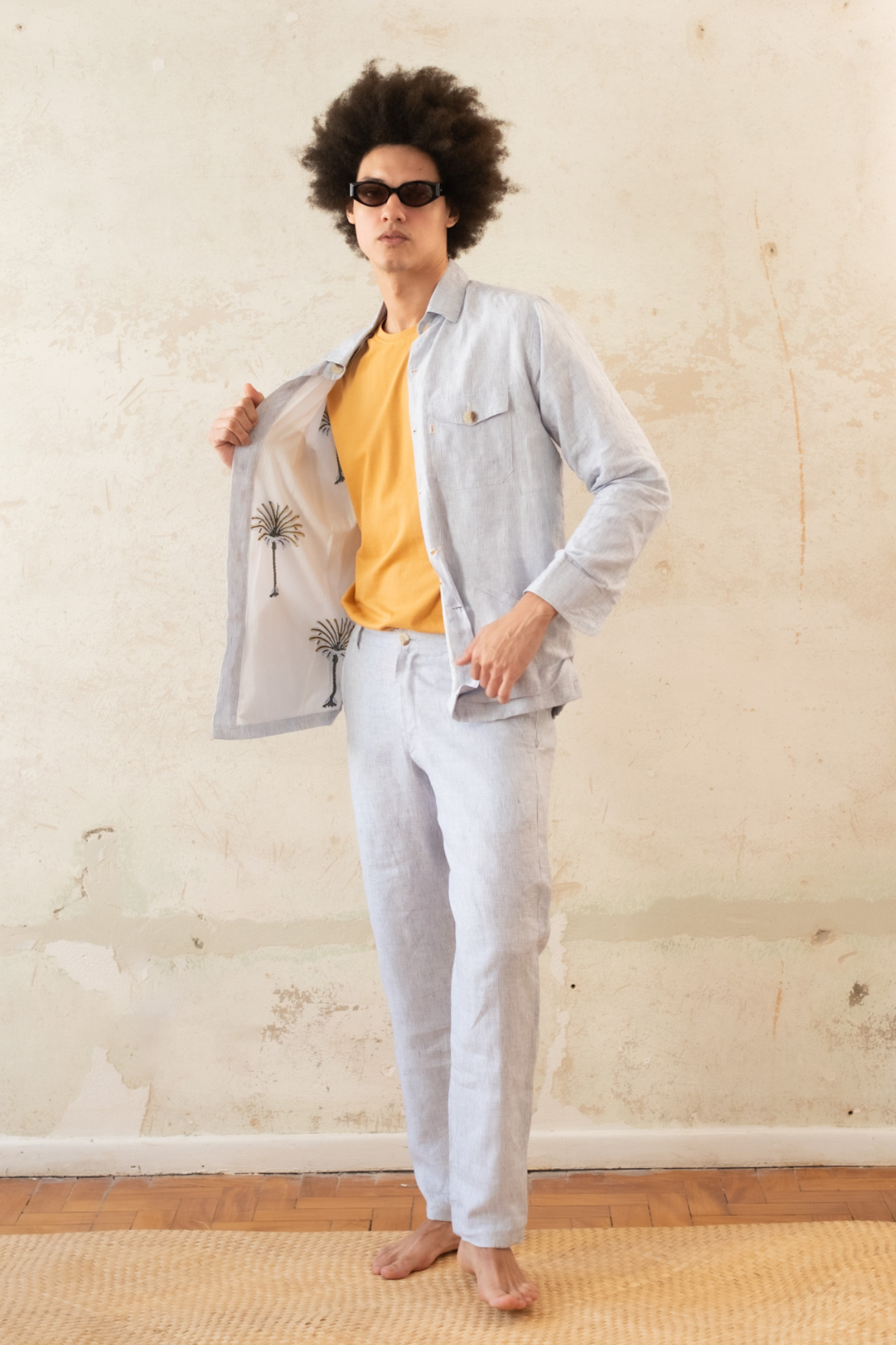 zyaan linen jacket in light blue stripes