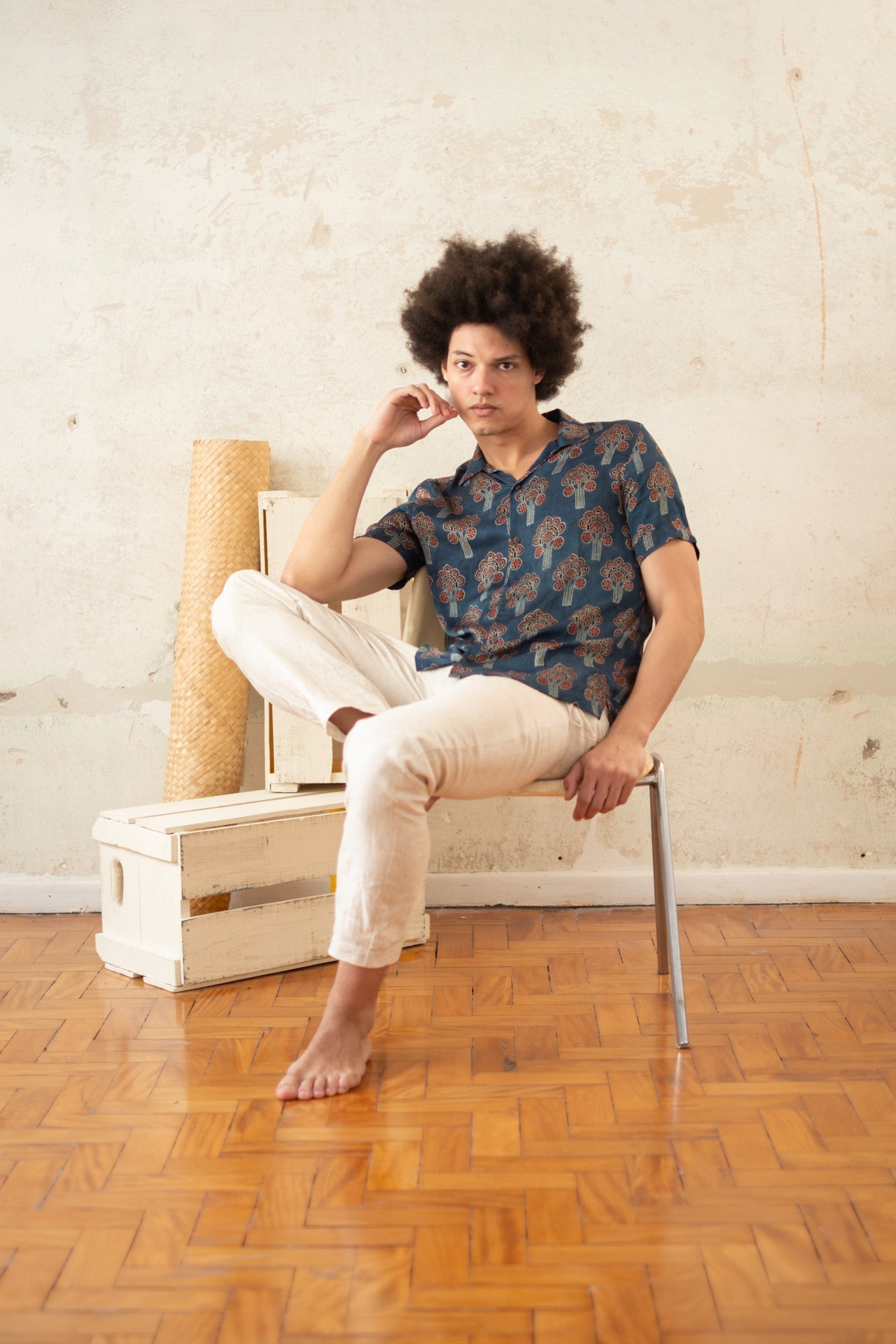 aurora satin hand-printed shirt
