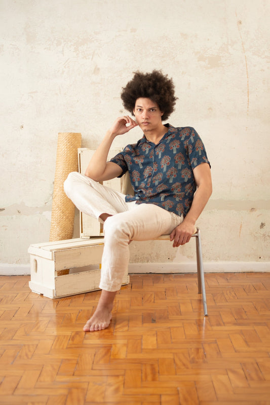 aurora satin hand-printed shirt