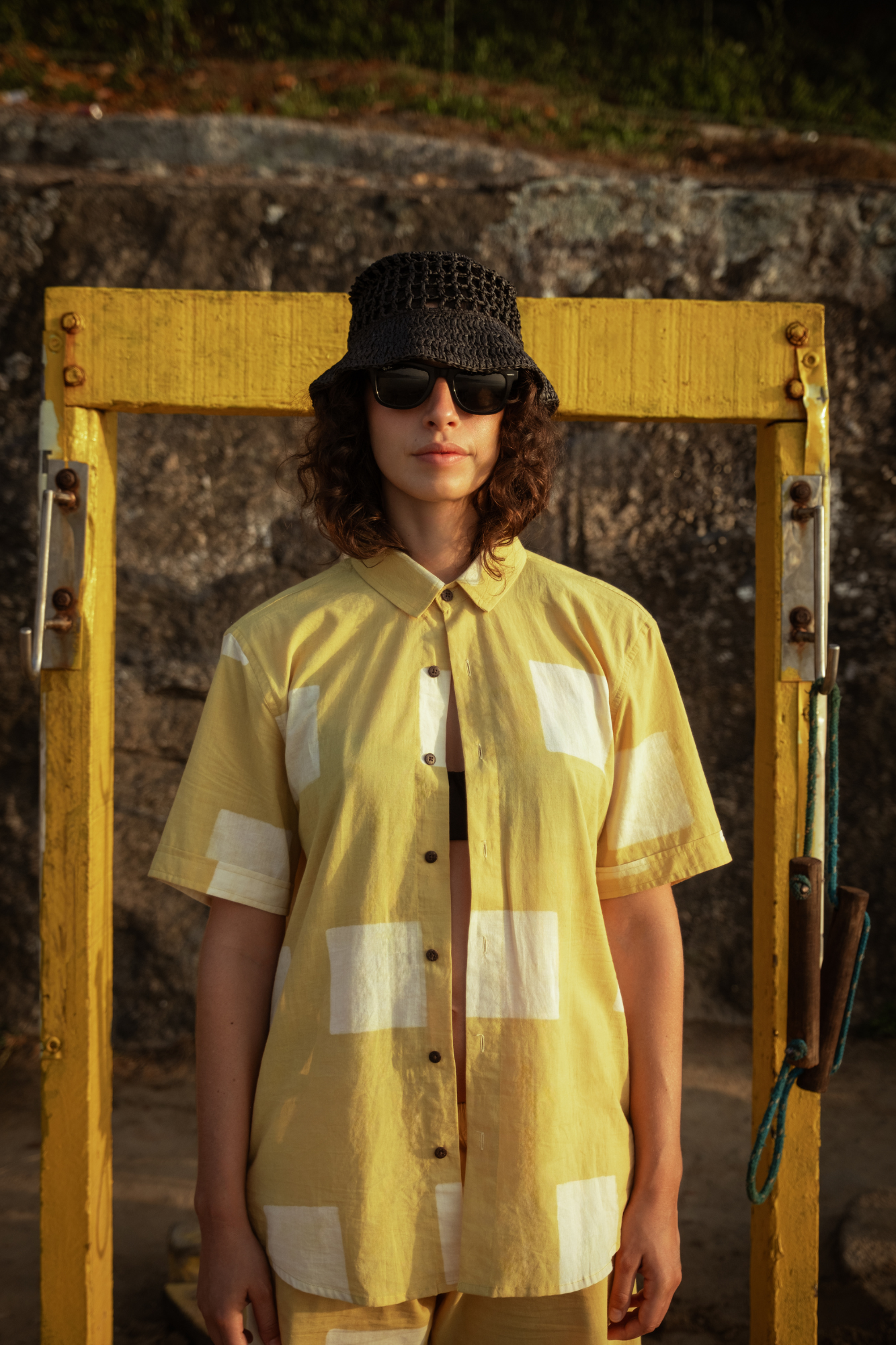jaal hand-printed shirt in yellow