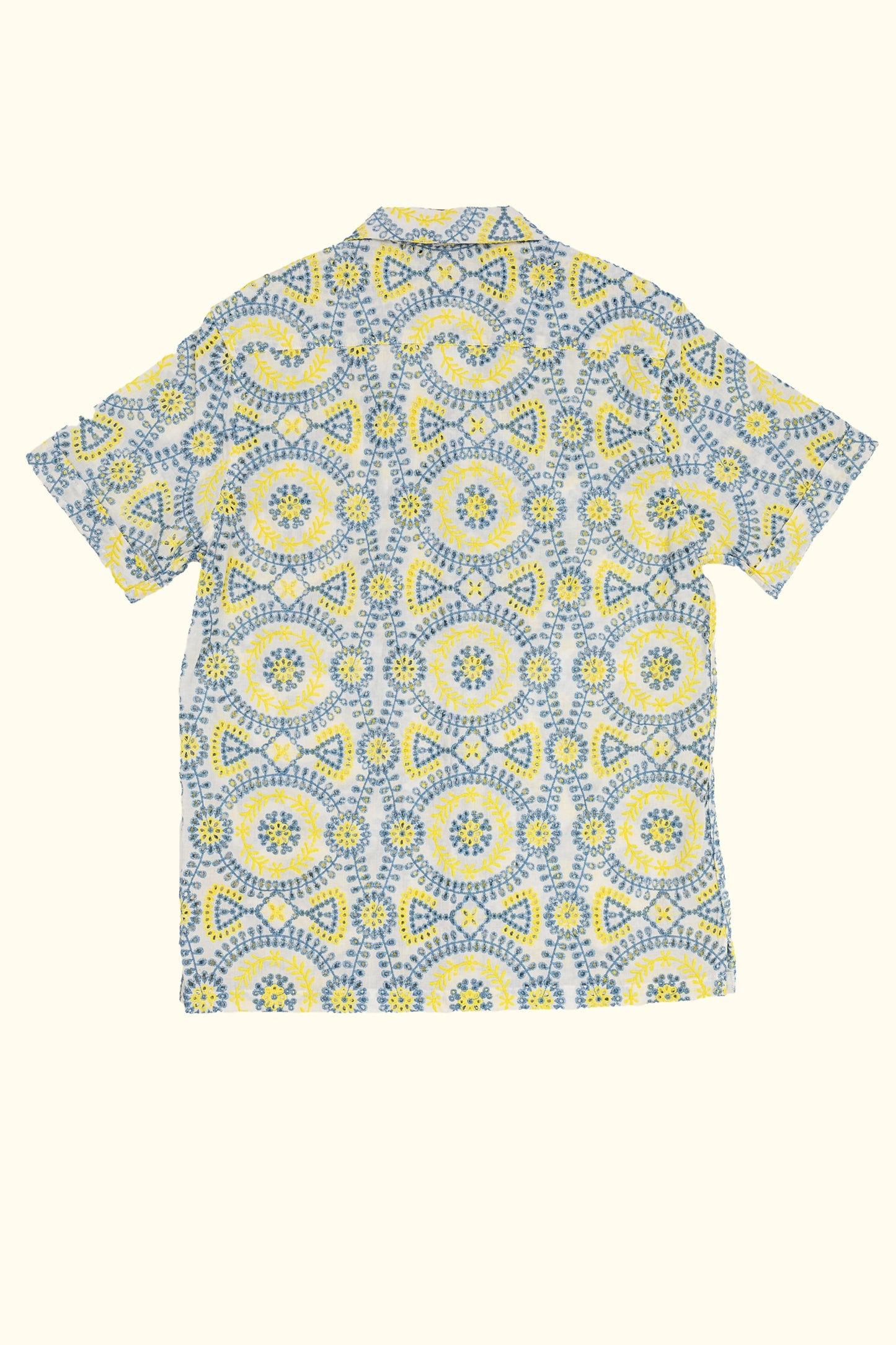 leela lace short sleeve shirt in yellow and blue