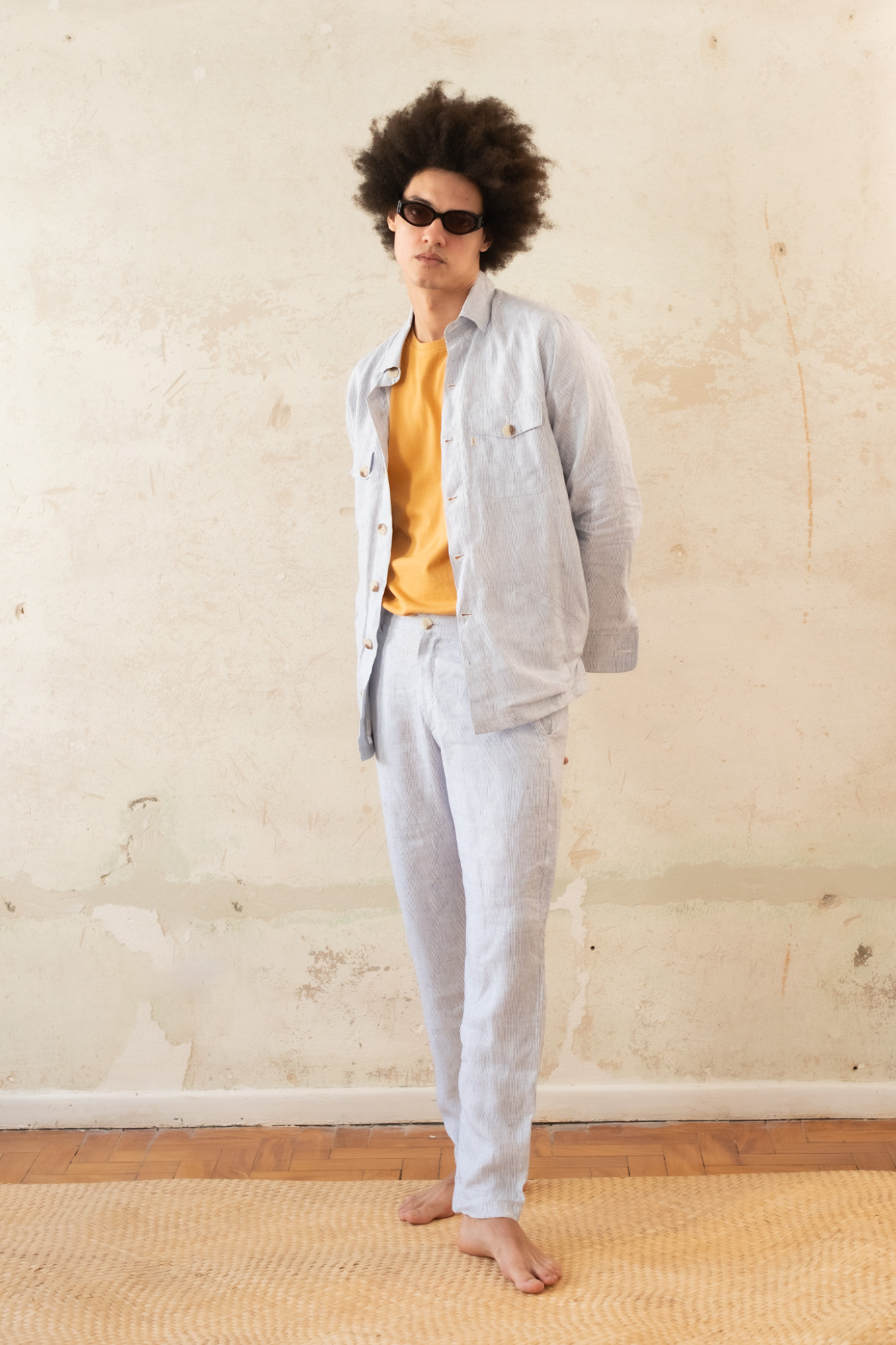 yash linen trousers in light blue stripes