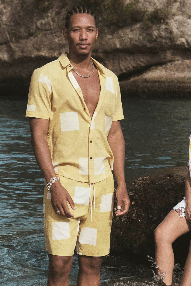 jaal hand-printed shirt in yellow