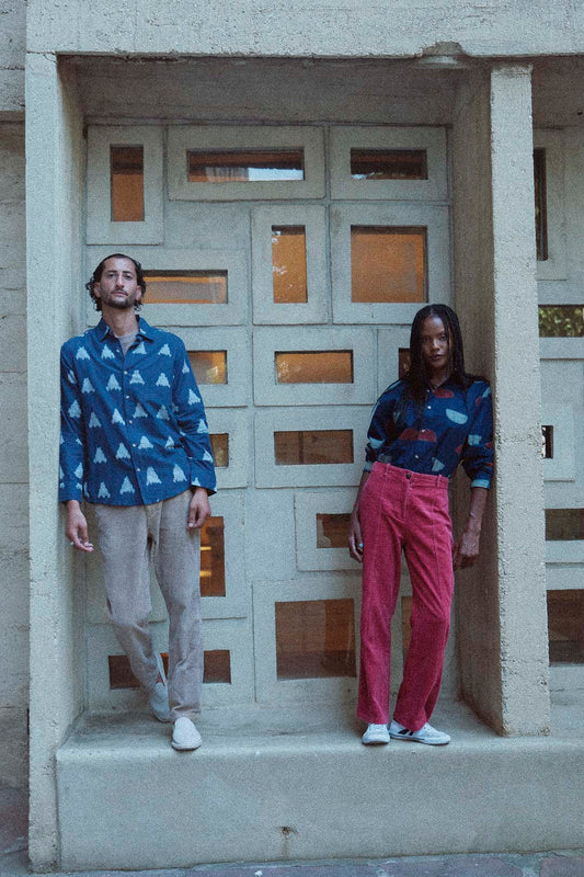 eclipse hand-woven long sleeve shirt in blue
